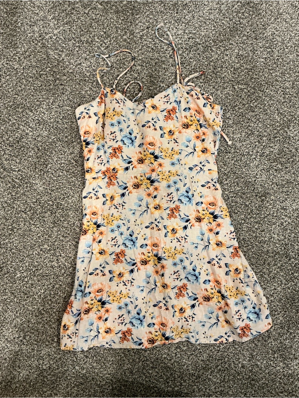 Francesca's Collections Cream Floral Mini Dress with Blue and Peach Flowers